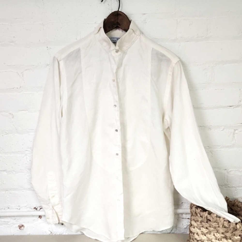 1970s Vintage Linen Men's Nordstrom Button Down 15/33